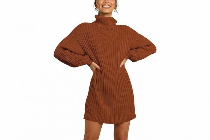Amazon ANRABESS Oversized tröjor Klänning för kvinnor Turtleneck Batwing Sleeve 2023 Höst Vinter Casual Kort Klänning